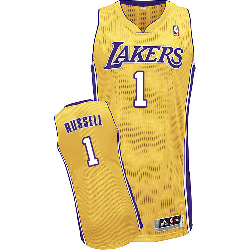 D'Angelo Russell Authentic In Gold Adidas NBA Los Angeles Lakers #1 Men's Home Jersey