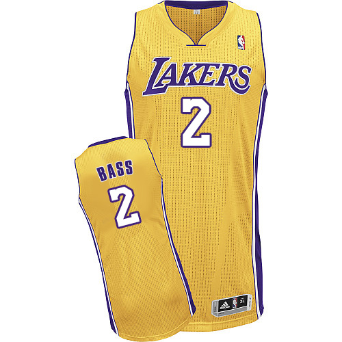 Brandon Bass Authentic In Gold Adidas NBA Los Angeles Lakers #2 Men's Home Jersey - Click Image to Close