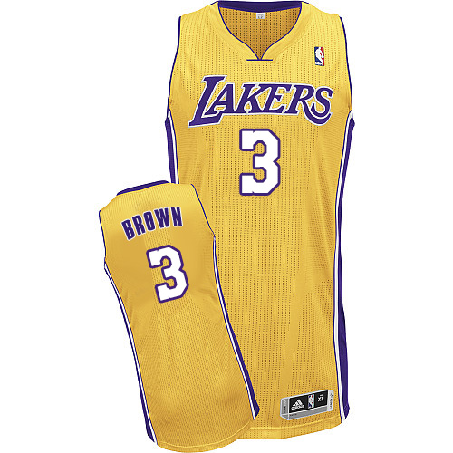 Anthony Brown Authentic In Gold Adidas NBA Los Angeles Lakers #3 Men's Home Jersey - Click Image to Close