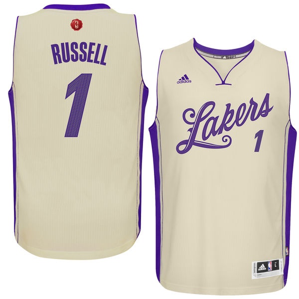 D'Angelo Russell Authentic In White Adidas NBA Los Angeles Lakers 2015-16 Christmas Day #1 Men's Jersey