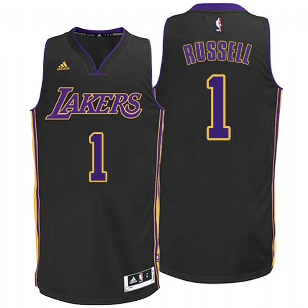 D'Angelo Russell Authentic In Black Adidas NBA Los Angeles Lakers Hollywood Nights #1 Men's Jersey