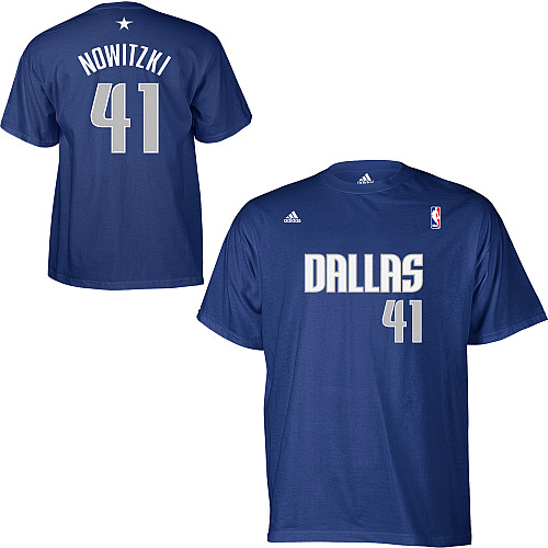 Adidas Dallas Mavericks #41 Dirk Nowitzki Game Time T-Shirt - Dark Blue