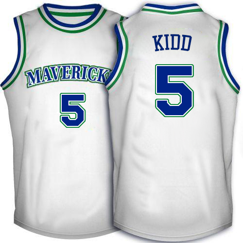Jason Kidd Authentic In White Adidas NBA Dallas Mavericks #5 Men's Throwback Jersey - Click Image to Close