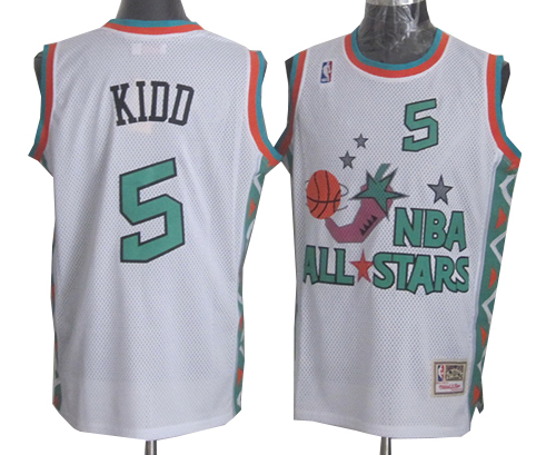 Jason Kidd Authentic In White Mitchell and Ness NBA Dallas Mavericks 1996 All Star #5 Men's Throwback Jersey - Click Image to Close