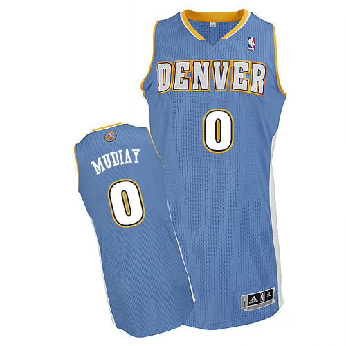 Emmanuel Mudiay Authentic In Light Blue Adidas NBA Denver Nuggets #0 Men's Road Jersey - Click Image to Close