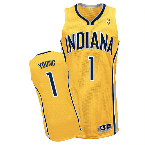 Joseph Young Authentic In Gold Adidas NBA Indiana Pacers #1 Men's Alternate Jersey - Click Image to Close