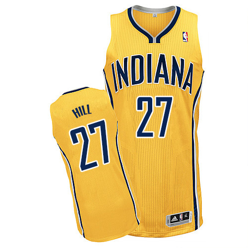 Jordan Hill Authentic In Gold Adidas NBA Indiana Pacers #27 Men's Alternate Jersey - Click Image to Close