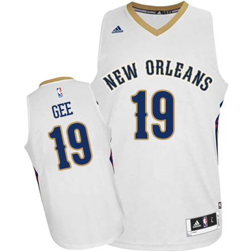 Alonzo Gee Authentic In White Adidas NBA New Orleans Pelicans #19 Men's Home Jersey - Click Image to Close