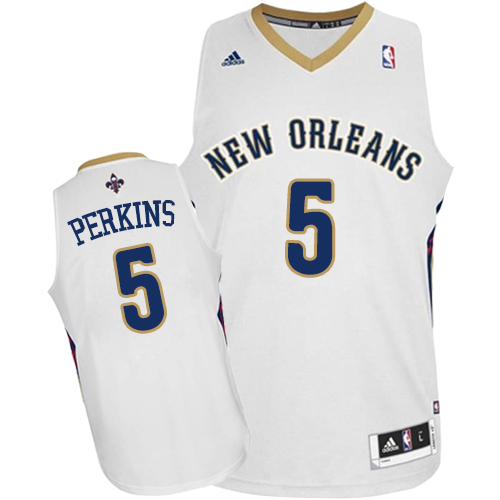 Kendrick Perkins Authentic In White Adidas NBA New Orleans Pelicans #5 Men's Home Jersey - Click Image to Close