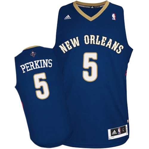 Kendrick Perkins Authentic In Navy Blue Adidas NBA New Orleans Pelicans #5 Men's Road Jersey
