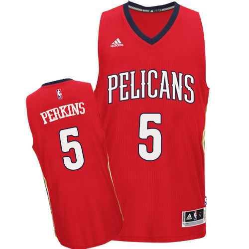 Kendrick Perkins Authentic In Red Adidas NBA New Orleans Pelicans #5 Men's Alternate Jersey - Click Image to Close