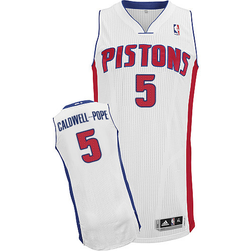 Kentavious Caldwell-Pope Authentic In White Adidas NBA Detroit Pistons #5 Men's Home Jersey - Click Image to Close