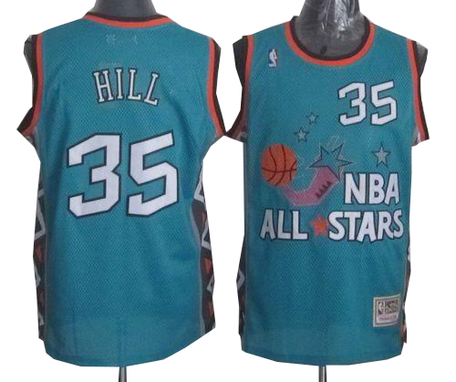 Grant Hill Authentic In Light Blue Mitchell and Ness NBA Detroit Pistons 1996 All Star #35 Men's Throwback Jersey - Click Image to Close