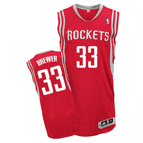 Corey Brewer Authentic In Red Adidas NBA Houston Rockets #33 Men's Road Jersey