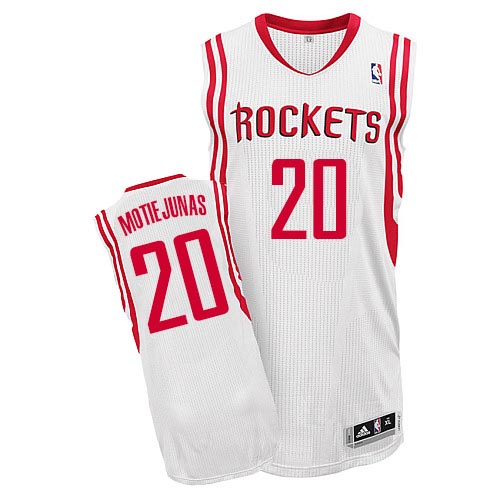 Donatas Motiejunas Authentic In White Adidas NBA Houston Rockets #20 Men's Home Jersey