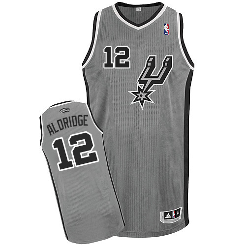 LaMarcus Aldridge Authentic In Silver Grey Adidas NBA San Antonio Spurs #12 Men's Alternate Jersey - Click Image to Close