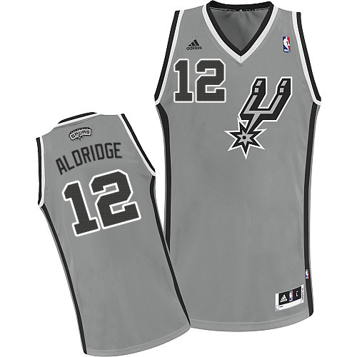 LaMarcus Aldridge Swingman In Silver Grey Adidas NBA San Antonio Spurs #12 Men's Alternate Jersey - Click Image to Close
