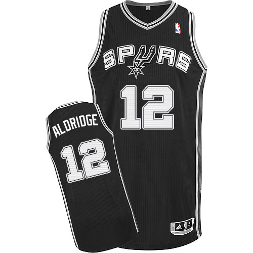 LaMarcus Aldridge Authentic In Black Adidas NBA San Antonio Spurs #12 Youth Road Jersey - Click Image to Close