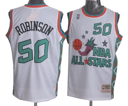 David Robinson Authentic In White Mitchell and Ness NBA San Antonio Spurs 1996 All Star #50 Men's Throwback Jersey - Click Image to Close