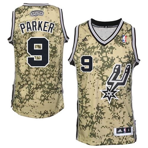 Tony Parker Authentic In Camo Adidas NBA San Antonio Spurs #9 Men's Jersey - Click Image to Close