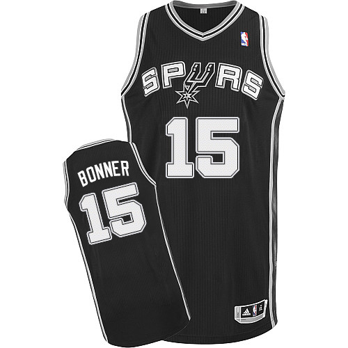 Matt Bonner Authentic In Black Adidas NBA San Antonio Spurs #15 Men's Road Jersey - Click Image to Close