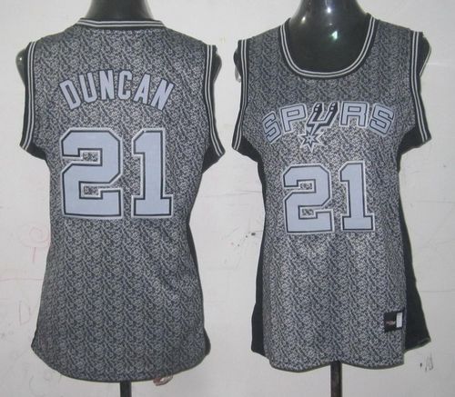 Tim Duncan Authentic In Grey Adidas NBA San Antonio Spurs Static Fashion #21 Women's Jersey - Click Image to Close