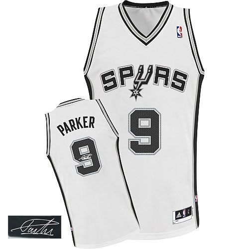 Tony Parker Authentic In White Adidas NBA San Antonio Spurs Autographed #9 Men's Home Jersey - Click Image to Close