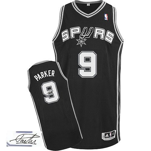 Tony Parker Authentic In Black Adidas NBA San Antonio Spurs Autographed #9 Men's Road Jersey - Click Image to Close