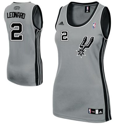 Kawhi Leonard Authentic In Silver Grey Adidas NBA San Antonio Spurs #2 Women's Alternate Jersey - Click Image to Close