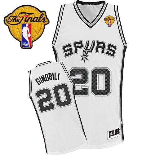 Manu Ginobili Authentic In White Adidas NBA Finals San Antonio Spurs #20 Men's Home Jersey - Click Image to Close