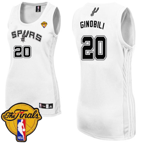 Manu Ginobili Authentic In White Adidas NBA Finals San Antonio Spurs #20 Women's Home Jersey - Click Image to Close