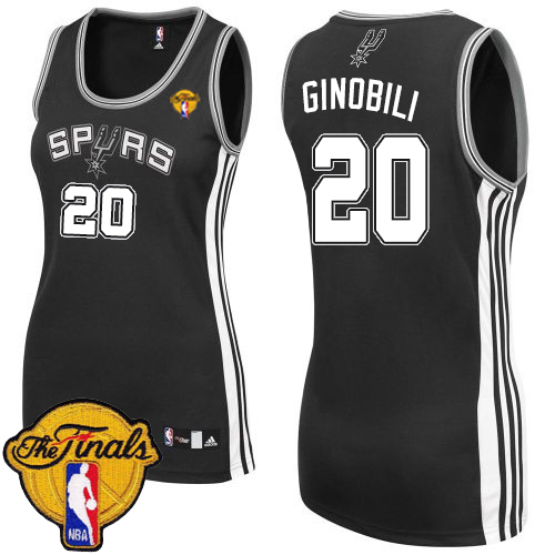 Manu Ginobili Authentic In Black Adidas NBA Finals San Antonio Spurs #20 Women's Road Jersey