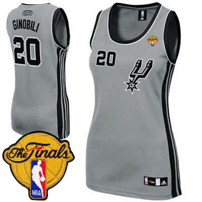Manu Ginobili Authentic In Silver Grey Adidas NBA Finals San Antonio Spurs #20 Women's Alternate Jersey - Click Image to Close