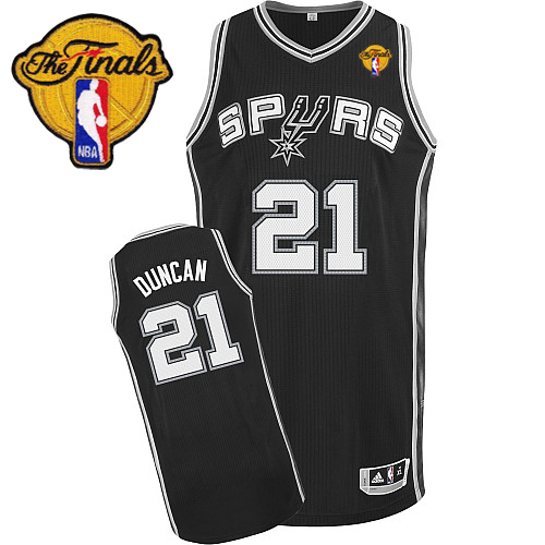 Tim Duncan Authentic In Black Adidas NBA Finals San Antonio Spurs #21 Men's Road Jersey - Click Image to Close
