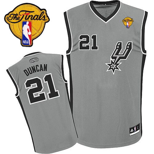 Tim Duncan Authentic In Silver Grey Adidas NBA Finals San Antonio Spurs #21 Men's Alternate Jersey