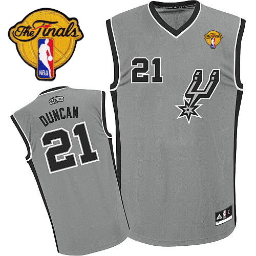 Tim Duncan Authentic In Silver Grey Adidas NBA Finals San Antonio Spurs #21 Youth Alternate Jersey