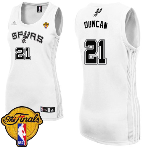 Tim Duncan Swingman In White Adidas NBA Finals San Antonio Spurs #21 Women's Home Jersey