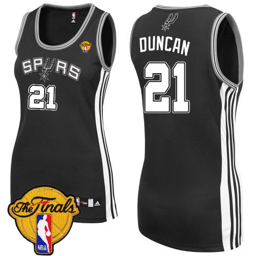 Tim Duncan Authentic In Black Adidas NBA Finals San Antonio Spurs #21 Women's Road Jersey - Click Image to Close