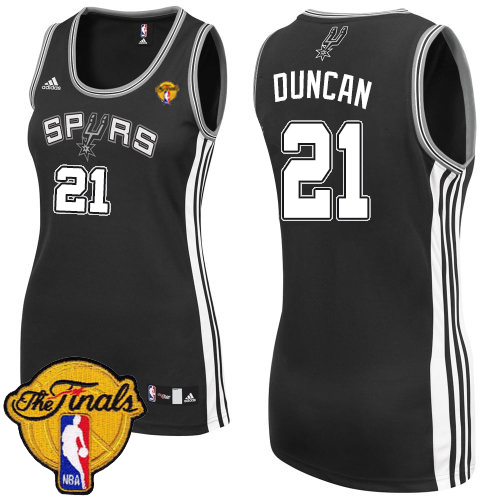 Tim Duncan Swingman In Black Adidas NBA Finals San Antonio Spurs #21 Women's Road Jersey