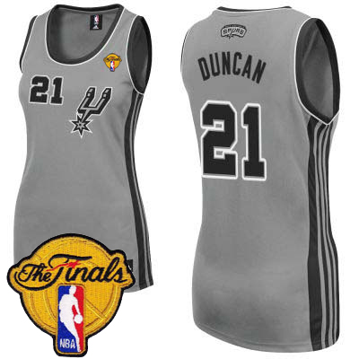 Tim Duncan Authentic In Silver Grey Adidas NBA Finals San Antonio Spurs #21 Women's Alternate Jersey - Click Image to Close