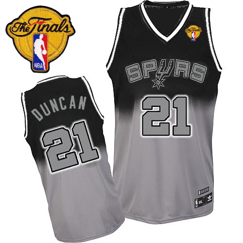 Tim Duncan Authentic In Black/Grey Adidas NBA Finals San Antonio Spurs Fadeaway Fashion #21 Men's Jersey - Click Image to Close