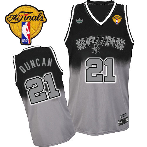 Tim Duncan Swingman In Black/Grey Adidas NBA Finals San Antonio Spurs Fadeaway Fashion #21 Men's Jersey - Click Image to Close