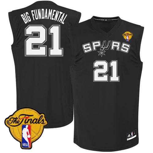 Tim Duncan Authentic In Black Adidas NBA Finals San Antonio Spurs Big Fundamental #21 Men's Jersey - Click Image to Close