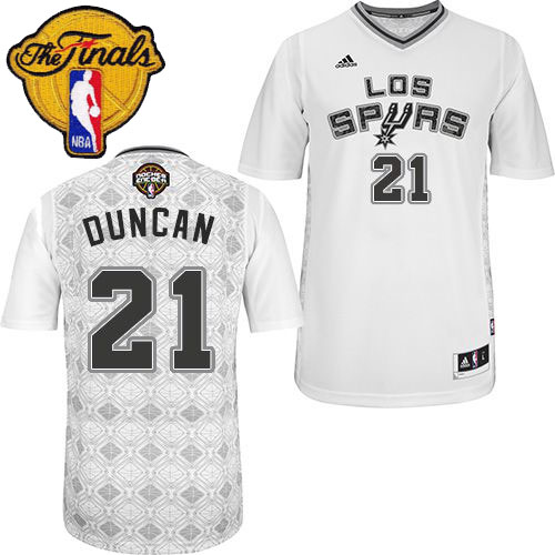 Tim Duncan Authentic In White Adidas NBA Finals San Antonio Spurs New Latin Nights #21 Men's Jersey - Click Image to Close