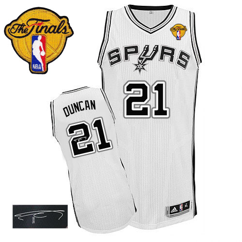 Tim Duncan Authentic In White Adidas NBA Finals San Antonio Spurs Autographed #21 Men's Home Jersey