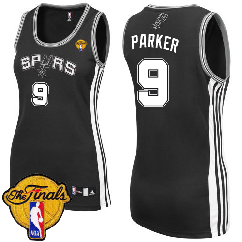 Tony Parker Authentic In Black Adidas NBA Finals San Antonio Spurs #9 Women's Road Jersey - Click Image to Close