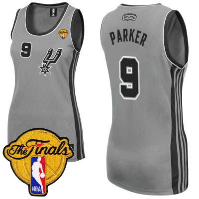 Tony Parker Authentic In Silver Grey Adidas NBA Finals San Antonio Spurs #9 Women's Alternate Jersey - Click Image to Close