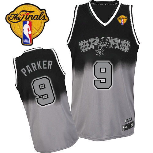 Tony Parker Authentic In Black/Grey Adidas NBA Finals San Antonio Spurs Fadeaway Fashion #9 Men's Jersey