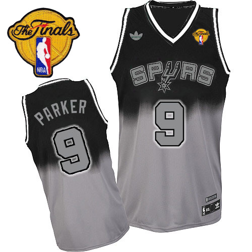 Tony Parker Swingman In Black/Grey Adidas NBA Finals San Antonio Spurs Fadeaway Fashion #9 Men's Jersey - Click Image to Close