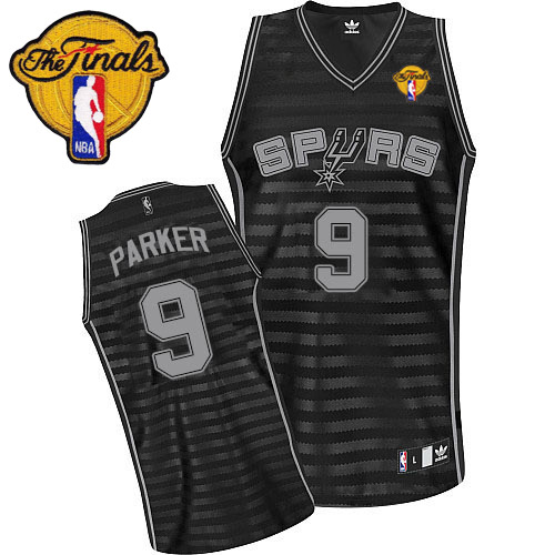 Tony Parker Authentic In Black/Grey Adidas NBA Finals San Antonio Spurs Groove #9 Men's Jersey